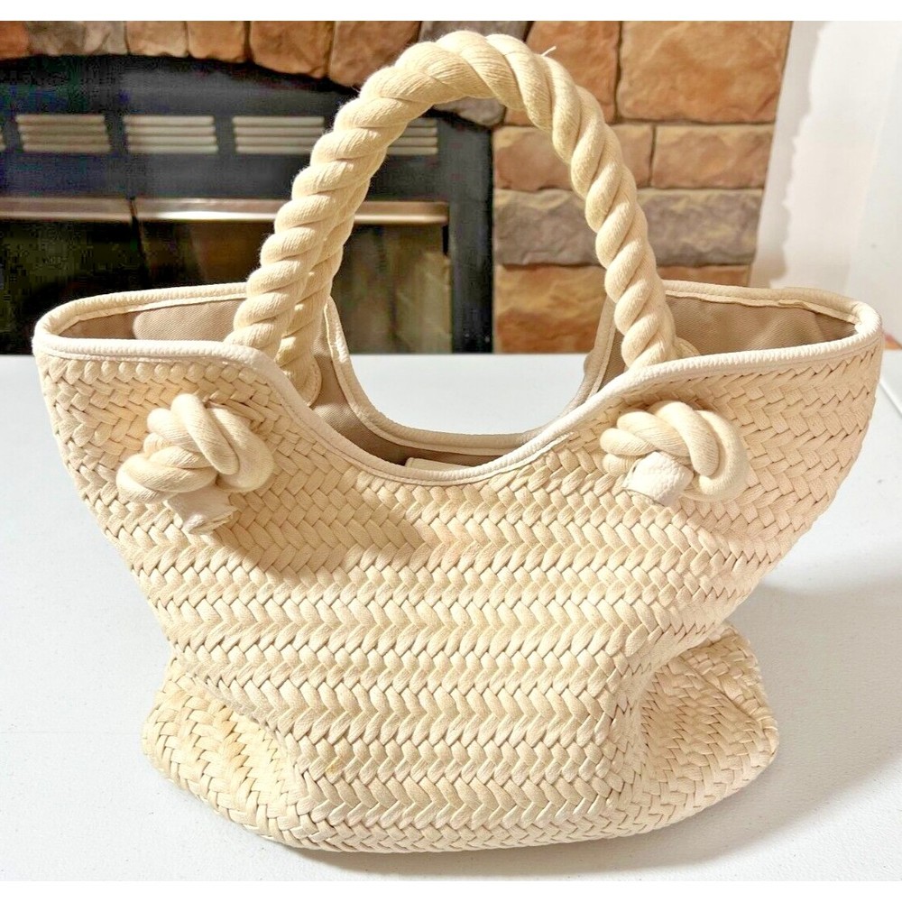 Talbots Rope Handle Bag Purse Nautical Cruise Vacation Ivory button Summer Bag